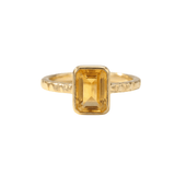 Tidewashed Citrine Ring - Octagonal Citrine & Hammered Band - Dainty London