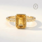 Tidewashed Citrine Ring - Octagonal Citrine & Hammered Band - Rings - gold Collection - Dainty London