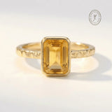 Tidewashed Citrine Ring - Octagonal Citrine & Hammered Band - Rings - gold Collection - Dainty London