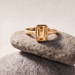 Tidewashed Citrine Ring - Octagonal Citrine & Hammered Band - Dainty London