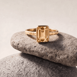 Tidewashed Citrine Ring - Octagonal Citrine & Hammered Band - Dainty London