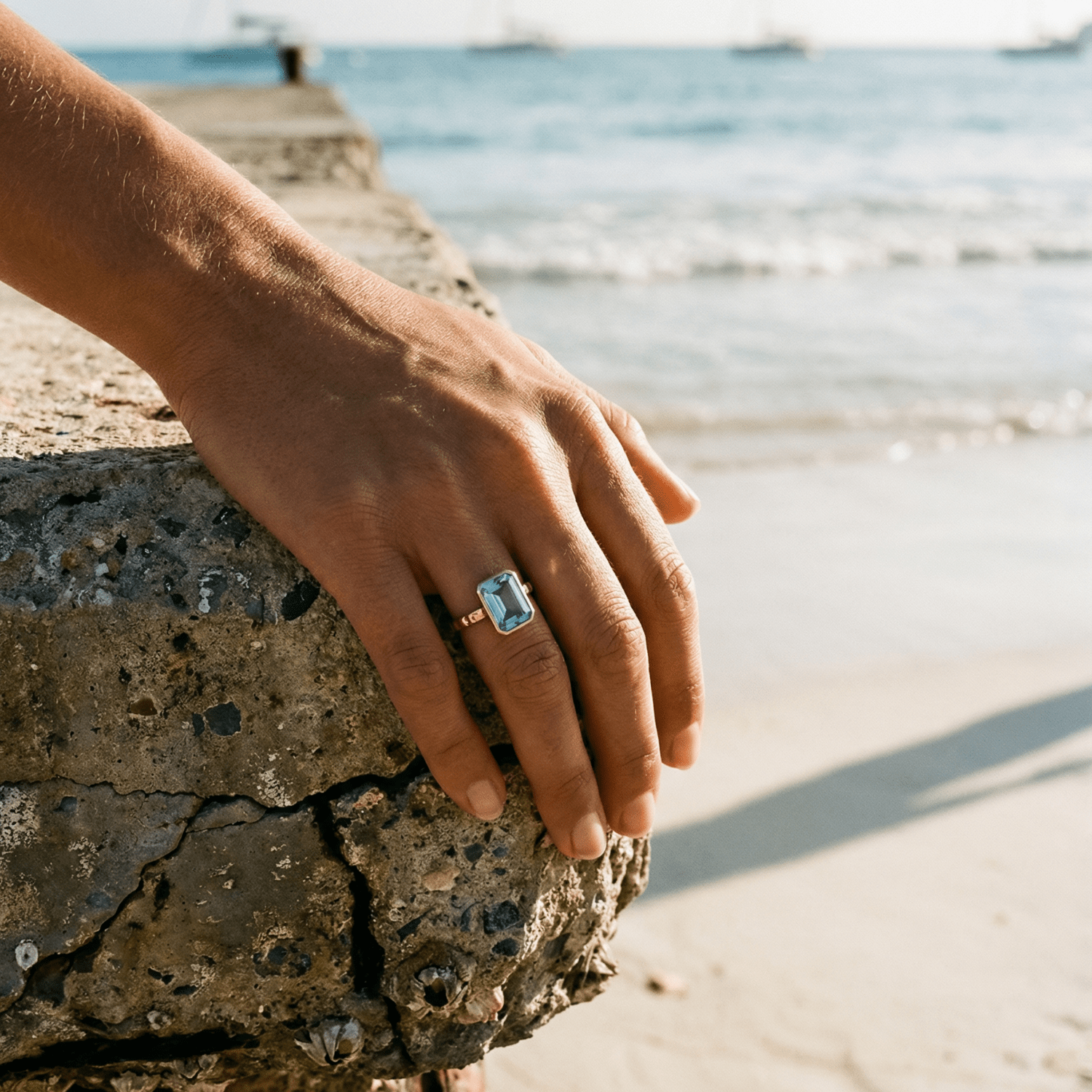 sky blue topaz ring, ocean-inspired jewellery, rustic band ring, adjustable gemstone ring, sea glass style ring, handmade sea jewelry, meaningful gift, beach lover gift, vacation jewelry, boho gemstone ring, sterling silver ring, unique gemstone band, summer accessory