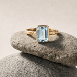 Tidewashed Sky Blue Topaz Ring – Octagonal Gemstone & Hammered Band - Dainty London