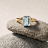Tidewashed Sky Blue Topaz Ring – Octagonal Gemstone & Hammered Band - Dainty London