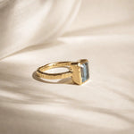 Tidewashed Sky Blue Topaz Ring – Octagonal Gemstone & Hammered Band - Rings - gold Collection - Dainty London