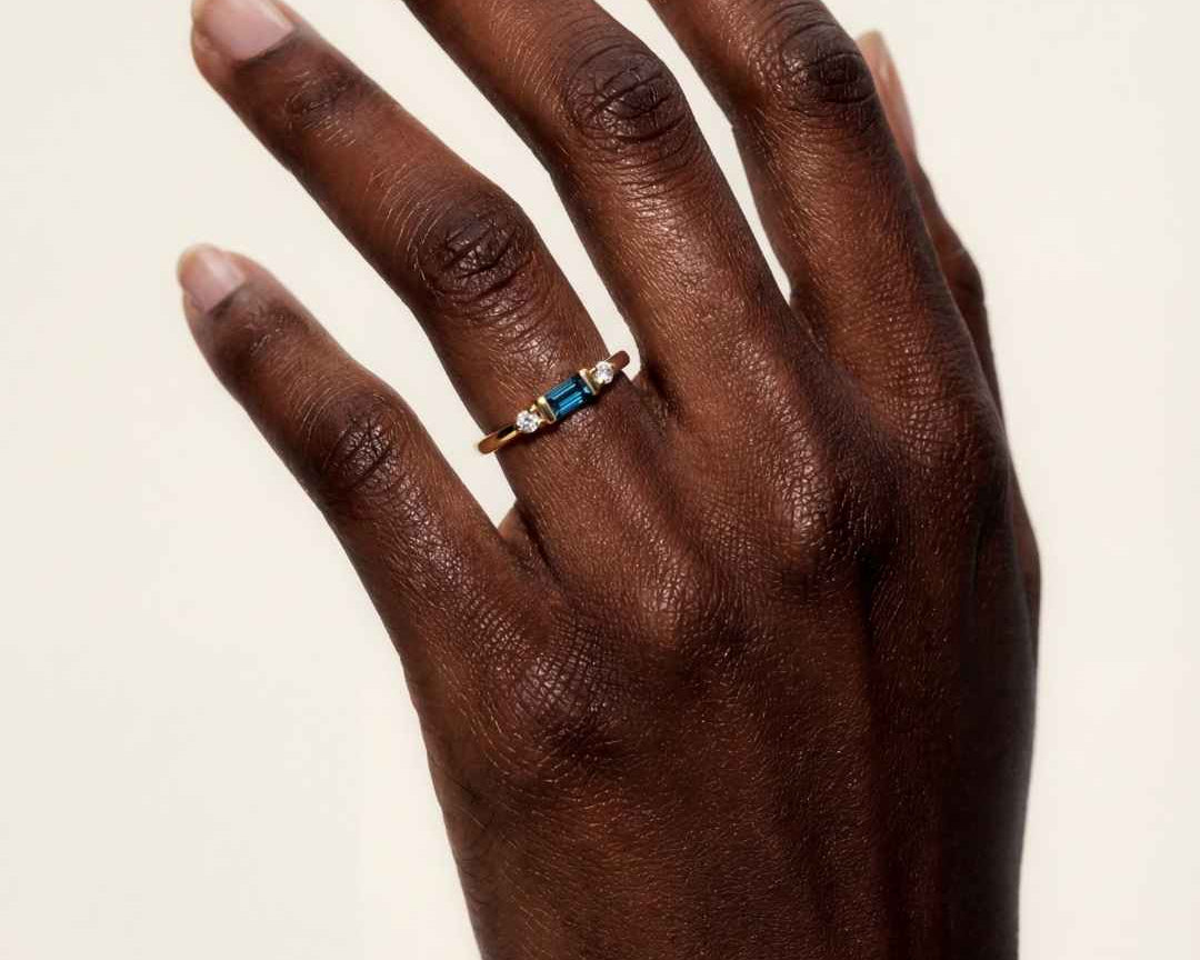 White or Yellow Gold London Blue Topaz Diamond Ring - Roxana - Dainty London