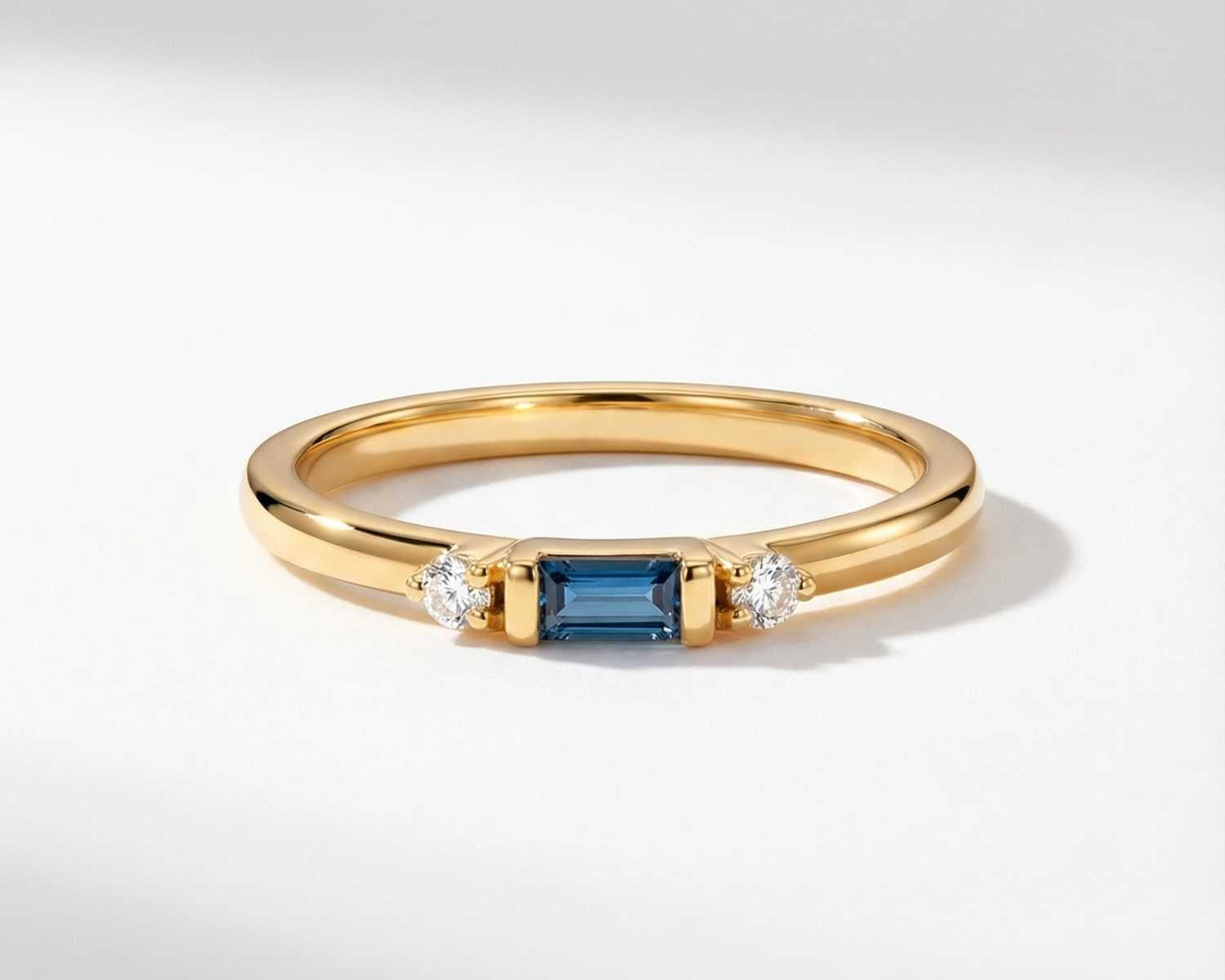 White or Yellow Gold London Blue Topaz Diamond Ring - Roxana - Dainty London