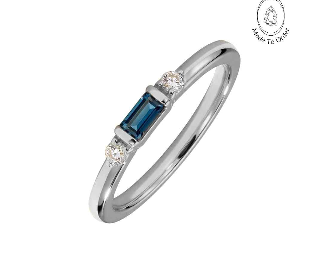 White or Yellow Gold London Blue Topaz Diamond Ring - Roxana - Dainty London