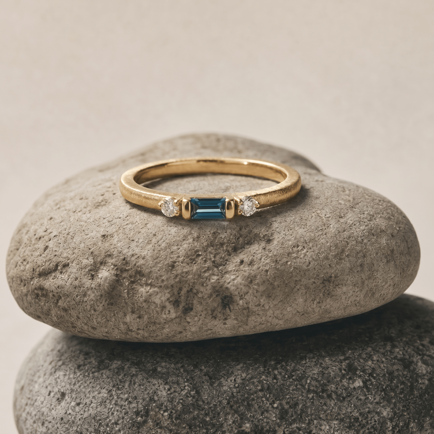 White or Yellow Gold London Blue Topaz Diamond Ring - Roxana - Dainty London