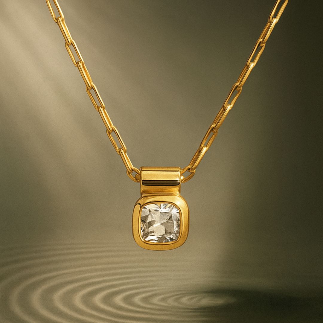 Yellow Gold Diamond Necklace - Adamas - Dainty London white gold diamond necklace, lab-grown diamond jewellery, statement gold necklace, vintage style jewellry, gift for her, ethical jewelry, everyday luxury necklace, modern statement necklace, layered jewellery, GIA certified diamond, bridal jewellery, evening wear necklace, birthday gift for women