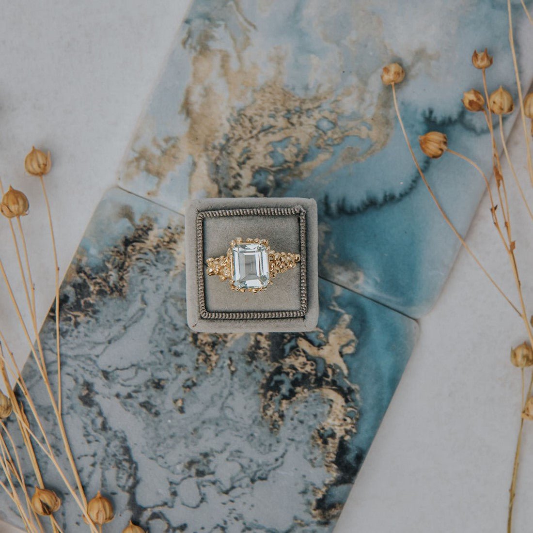 The Seraphina Ring - Aquamarine - Modern and Vintage Style - Ethical Luxury Rings - Dainty London