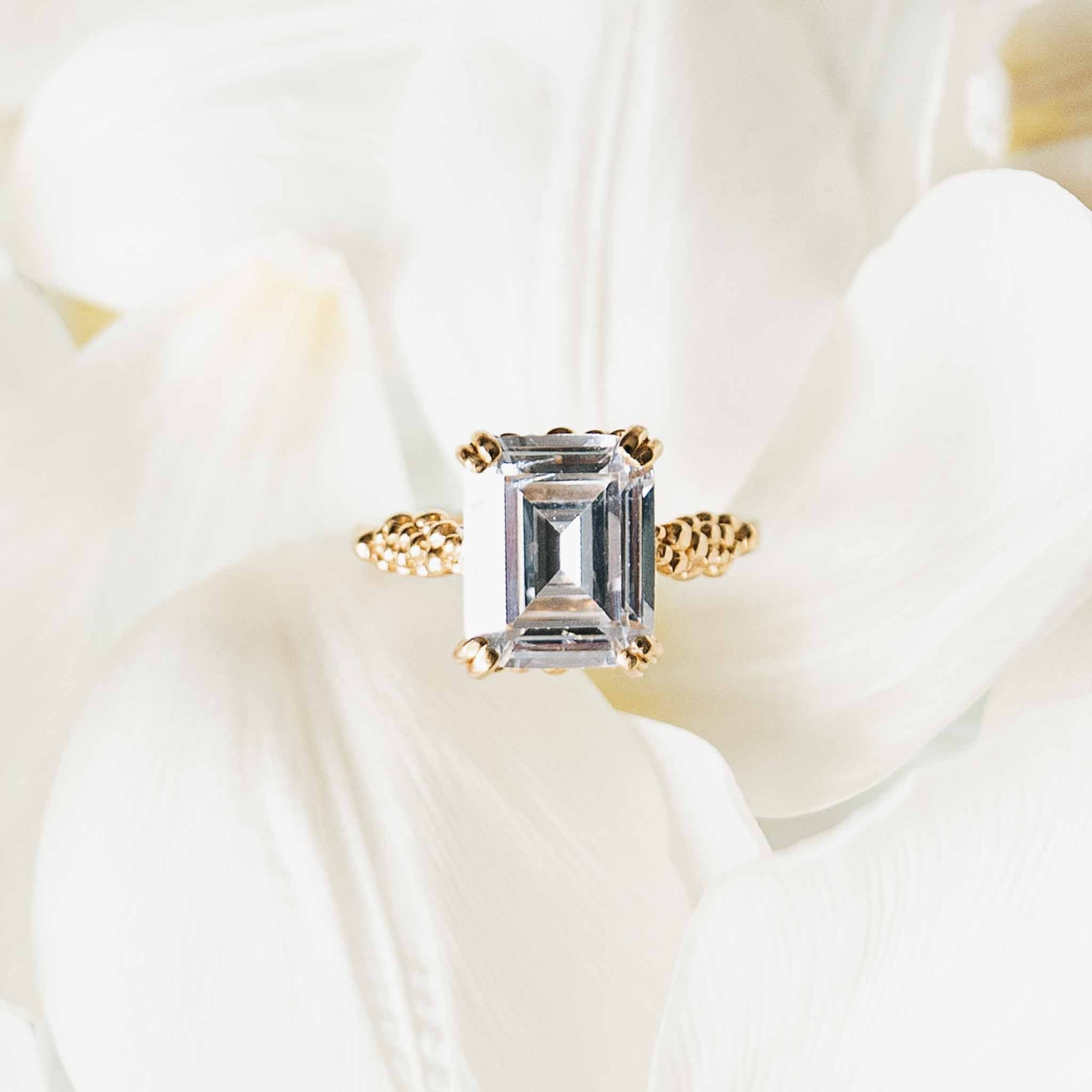 Gold or Silver Vermeil White Topaz Gemstone Ring - Merrow - Dainty London