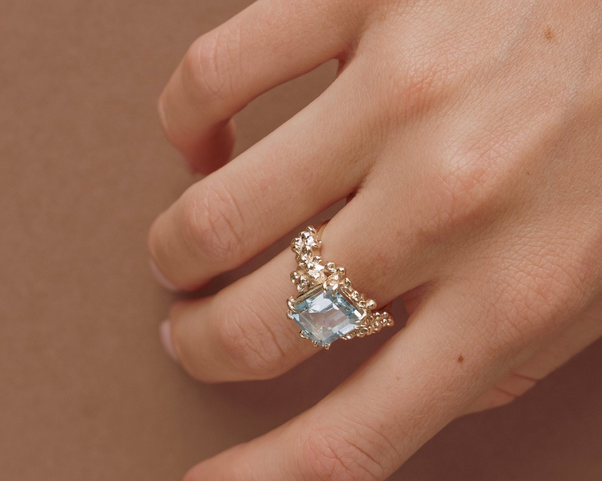Solid Gold Ocean Blue Beryl Gemstone Ring - Seraphina - Dainty London